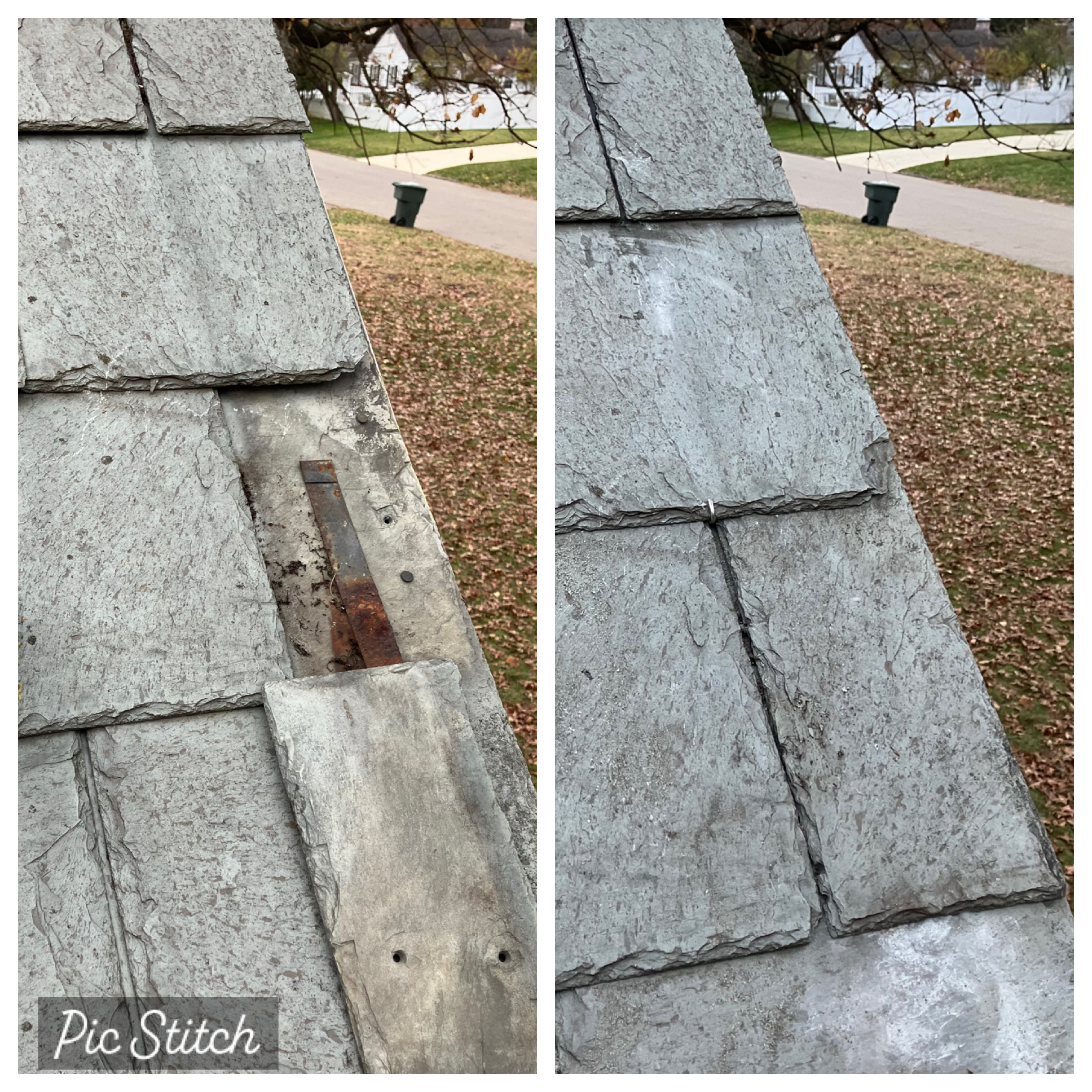 Slate roof repair before and after — Bexley, Ohio